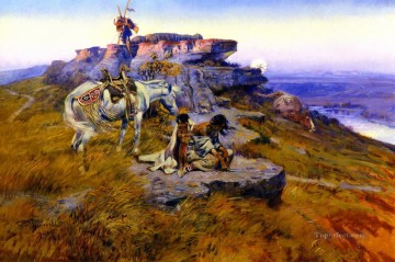 son cœur est au sol 1917 Charles Marion Russell Amérindiens Peinture à l'huile